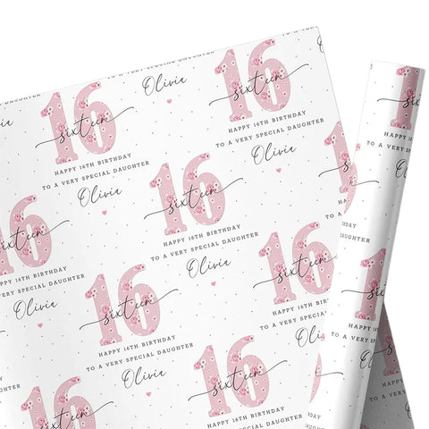 Wholesale Personalized Baby Girl 1st Birthday Wrapping Paper, Custom Print Pink Floral Gift Wrap Sheet for First Birthday Party