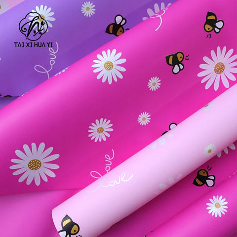 Single-Sided PE Coating Bee and Sunflower Pastel Ins Style Floral Wrap Paper Waterproof Craft Paper for Shop Supplies
