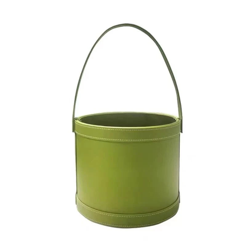 Elegant Handheld Leather Hug Boxes Paper Souvenir Flower Gift Boxes with Round Bucket for Bouquets Main image