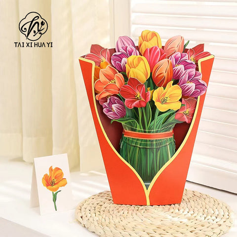 Customized 3D Colorful Birthday & Mother's Day Flower Rose Art Paper Eco-friendly Greeting Card