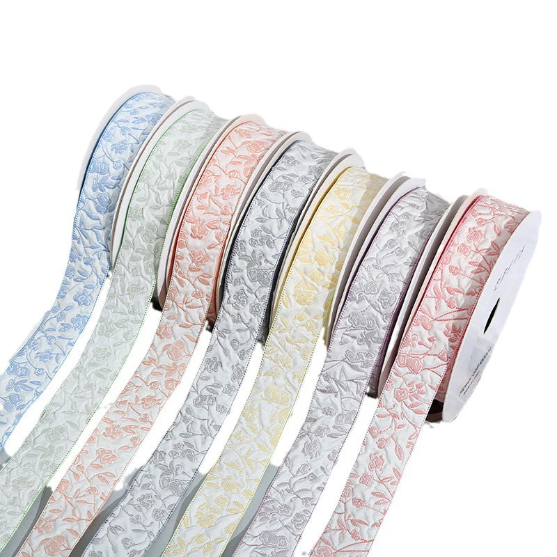 Embossed Rose Rosette Ribbon Bouquet Packaging Material for Birthday Halloween Wedding Christmas Flower รูปสินค้าหลัก