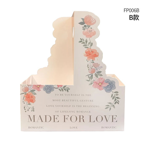 Elegant Floral Pattern Plastic Hand-Held Folder Box Creative Packaging for Coffee Milk Tea Cups