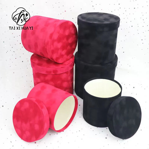 Factory Direct Sales Modern Luxury Wedding Gift Box Cylinder Velvet Flower Bucket Three-Piece Hug Bucket Cardboard + Velvet