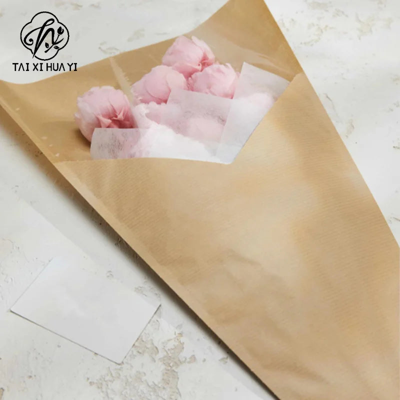 V-shaped Multi-Branch Flower Protective Film Kraft Paper Waterproof Semi-transparent Plastic for Flower Shops