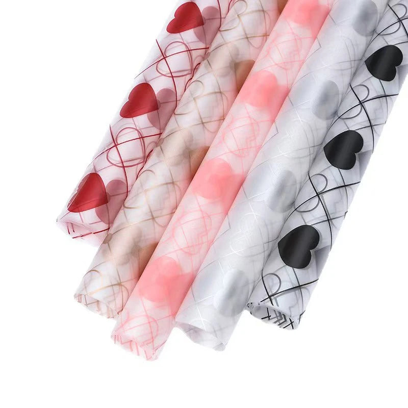 Matte Waterproof PE Jelly Film Floral Wrapping Paper 20 Sheets Heart Print Bouquet Packaging Double Side Virgin Pulp 58x58cm