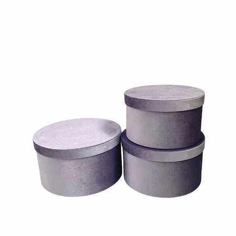 Set of 3 Velvet Round Cylinder Rigid Boxes Floral Shop Supplies for Fresh Flowers Bouquet Packaging Holiday Gift