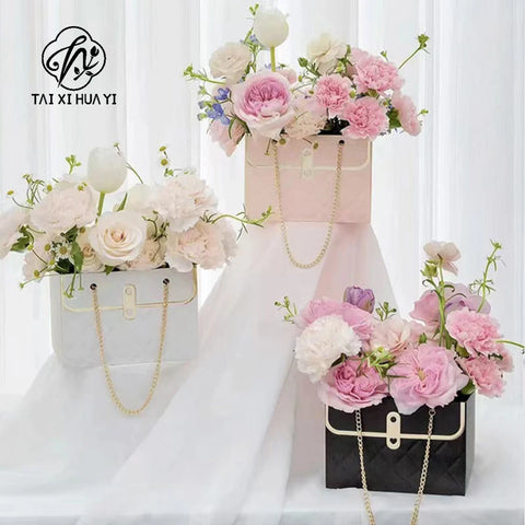 Luxury Paperboard Flower Bouquet Gift Box with Handle Offset Printing Recyclable for Valentine's Day