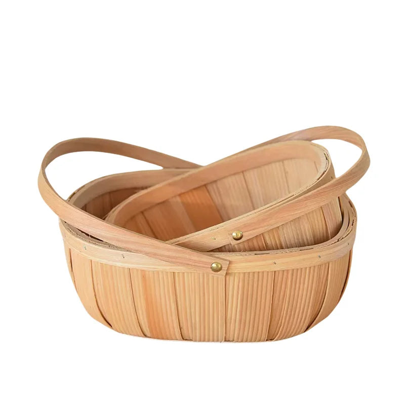 Small Wood Picnic Basket Handle for Fruit Vegetable Flower Gathering Woven Garden Gift Baskets for Picnics Special Occasions Main image