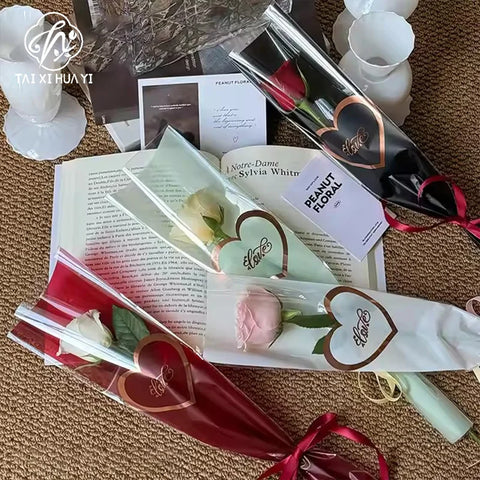 Transparent OPP Heart Pattern Soft Translucent Stretch Film Bouquet Bag Moisture-Proof Floral Shop Single Rose Packaging Plastic