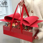 Eco-Friendly Recyclable Kraft Paper Flat Fruit and Flower Gift Box with Bow Valentine's Day Rose Box Handheld Flower Cake Box