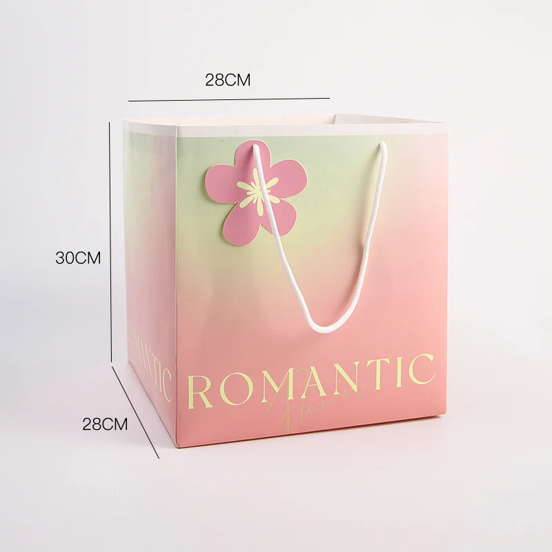 Colorful Square Eco-friendly Recyclable Flower Bouquet Handbag Packaging Kraft Paper for Valentine's Day Mother's Day Gifts
