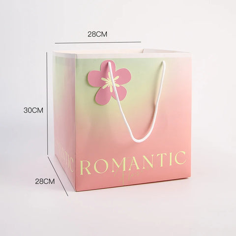 Colorful Square Eco-friendly Recyclable Flower Bouquet Handbag Packaging Kraft Paper for Valentine's Day Mother's Day Gifts