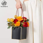 Portable Square Flower Gift Carrier Bags Art Paper Bouquet Wrapping Floral Bag for Arrangements Kraft Paper for Easy Storage