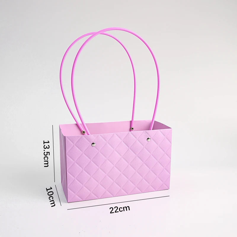 Macaron-Colored Rectangular Tote Single-Sided PE Coating Waterproof Diamond Embossed Flower Craft Paper Packaging Box