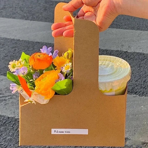 High Quality Kraft Paper Cup Holders Floral Design Foldable Floral Bouquet Gift Box Fashionable Flower