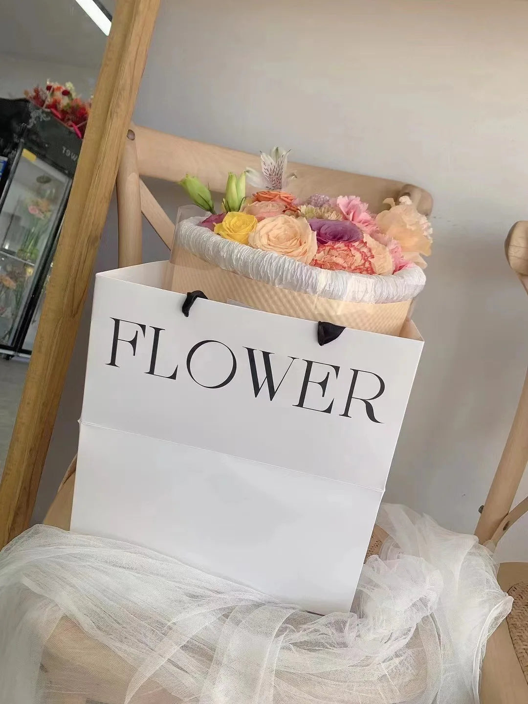 Flower Tote Bag Packaging Paper Bag Internet Famous square Hugging Bag Large Gift Bouquet Handbag