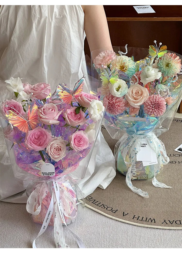 Wholesale Waterproof Fluorescent Candy Flower Wrapping Paper Colorful OPP Material with Coating for Gift Wrap Packing