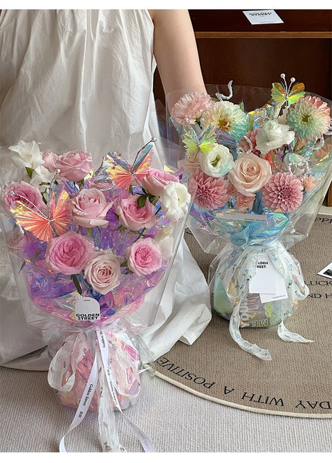 Wholesale Waterproof Fluorescent Candy Flower Wrapping Paper Colorful OPP Material with Coating for Gift Wrap Packing