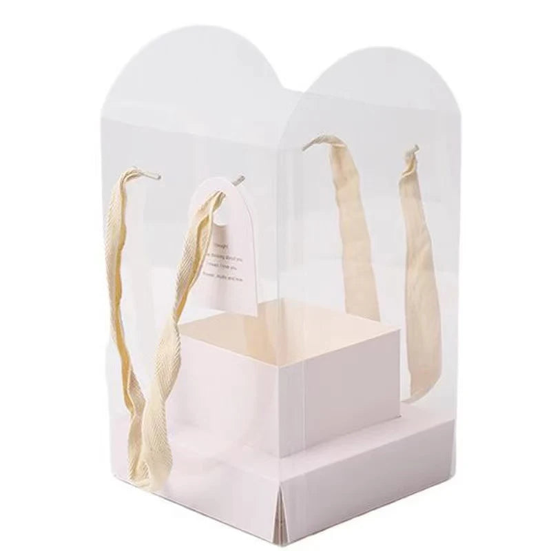 Creative Portable PVC Flower Box Transparent Square Shaped Gift Box with Embossing Printing for Parties