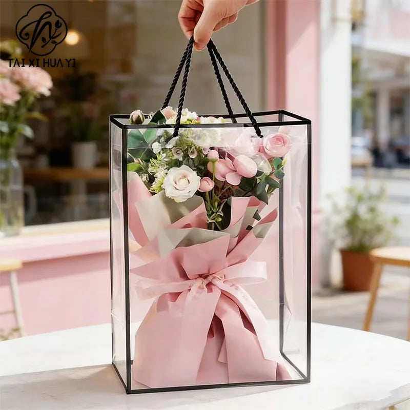 Customized Transparent PP Flower Bag Transparent Flowers Packing Bag Portable Pp Material Tote Bag