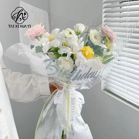 Transparent Happy Birthday Cellophane Virgin Pulp Waterproof Wrapping Paper for Flower Packing Florist Supplies
