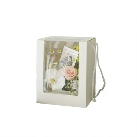 Clear Window Folding Gift Box with Flower Handle Festive Party Decor for Mother's Day Birthday Valentine's Day