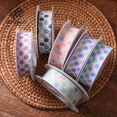 Floral Decorative Ribbons for DIY Hair Bows Snowflake Tulle Wrapping Ribbon Rainbow Polka Dot Polyester Ribbon for Birthday
