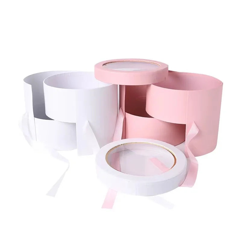 Elegant Luxurious Cardboard Recycling Box Sturdy Rose Floral Patterned Gift Packaging Made Coated Paper Cylinder Shape Vanishing