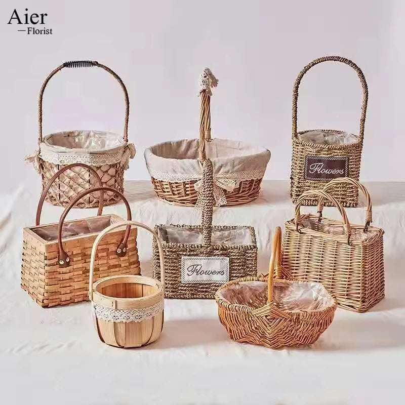 Aierflorist Handmade Eco-Friendly Multifunction Straw Seagrass Rustic Wedding Favor Party Decoration Rope Woven Basket Storage