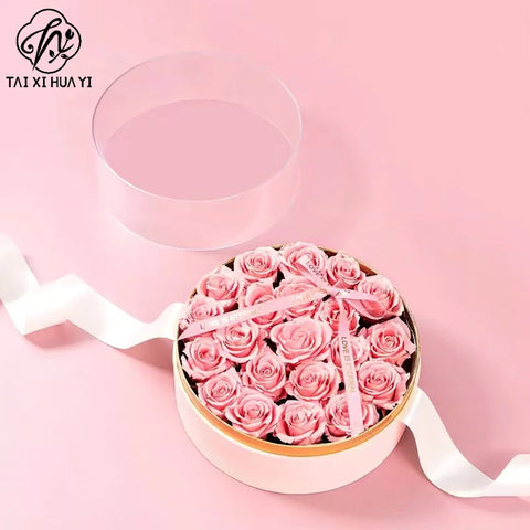 Round Cylinder Rose Flower Gift Box with UV Coating and Transparent Lid for Valentine's Day Fresh Flower Packaging