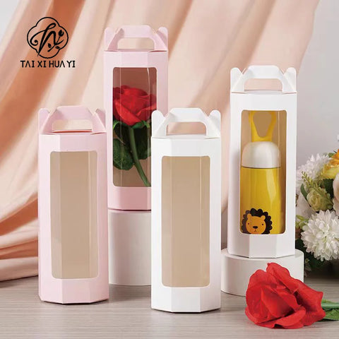 Portable Folding Flower Gift Box Window Display Simple Octagonal Transparent Packaging Eco-Friendly Recycled Materials Gift