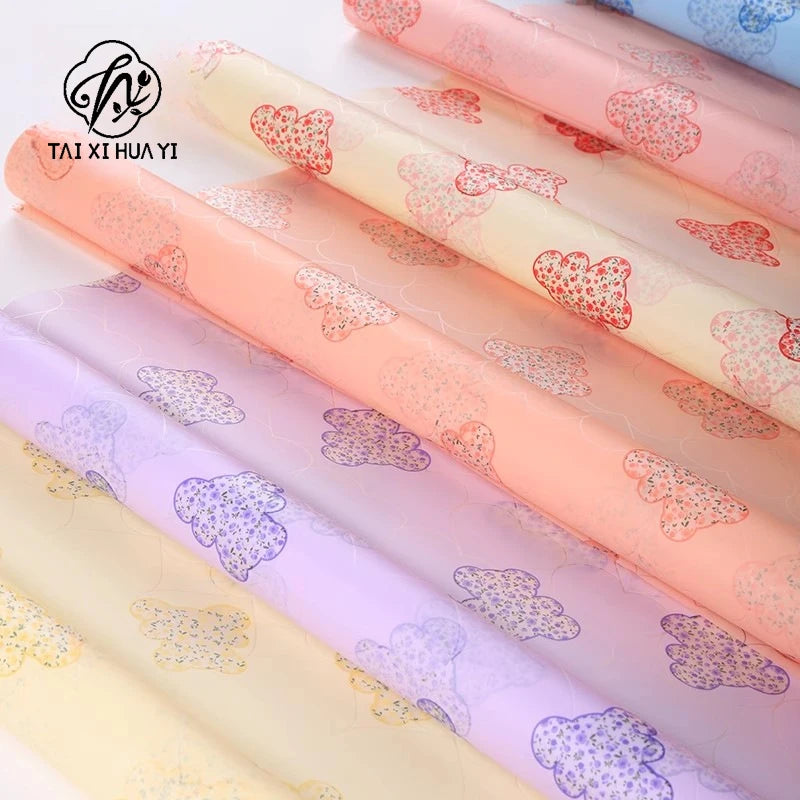 Korean Rose Flower Packaging Bear Print Soft Semi-Transparent Stretch Film for Garden Bear Cartoon Florist Supplies Gift Wrap
