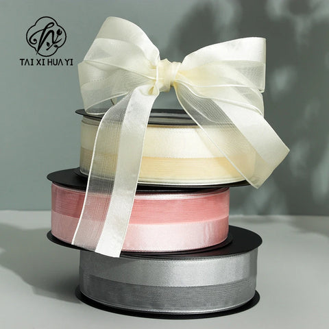 2.5 Solid Color Half Satin Half Yarn Luxury Ribbon Flower Decoration Gift Box Tie for Wedding Valentine's Day Christmas