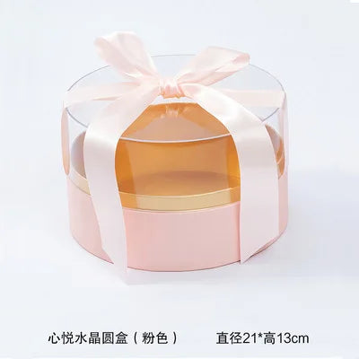 Round Cylinder Rose Flower Gift Box with UV Coating and Transparent Lid for Valentine's Day Fresh Flower Packaging