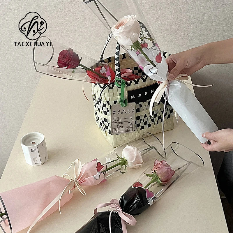 Transparent Border Crystal Paper Waterproof Coated Bouquet Wrapping Paper for Flower Arrangement