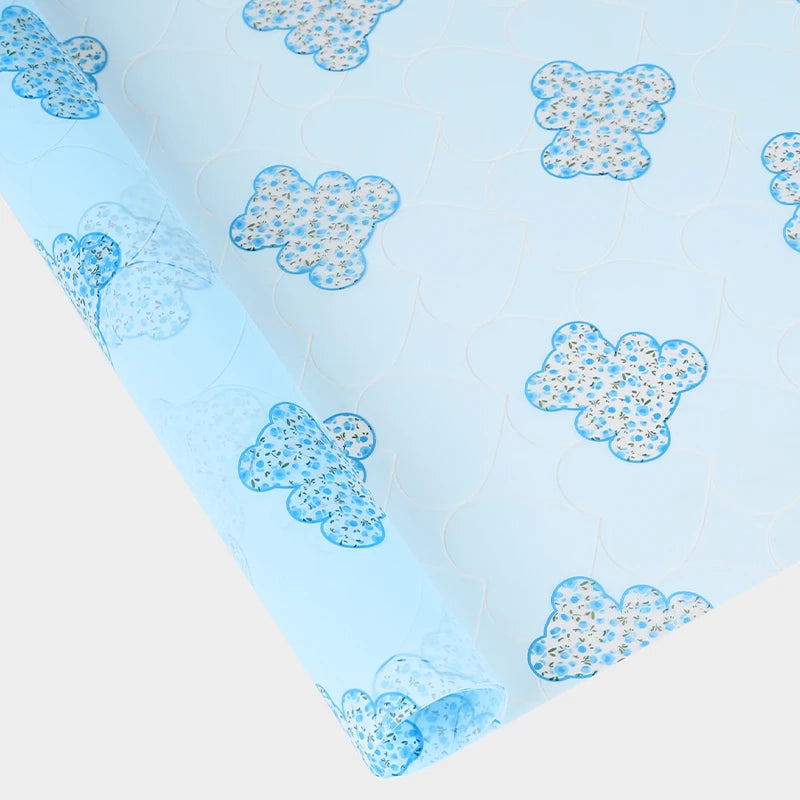 Korean Rose Flower Packaging Bear Print Soft Semi-Transparent Stretch Film for Garden Bear Cartoon Florist Supplies Gift Wrap