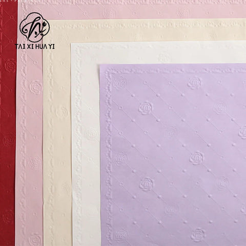 Fresh Flower Bouquet and Gift Wrapping 52x52cm Rose Pattern Embossed Specialty Paper with PE Coating for Valentine's Day