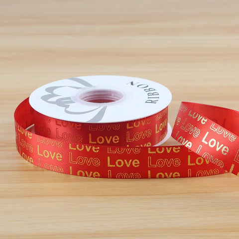 Hot Stamping English Ribbon Love Polyester Flower Gift Packaging Ribbon for Christmas and Weddings