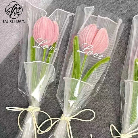 Handmade Artificial Polyester Tulip Pipe Twist Bar Weaving Bouquet Creative for Wedding Christmas and Mother's Day Gift