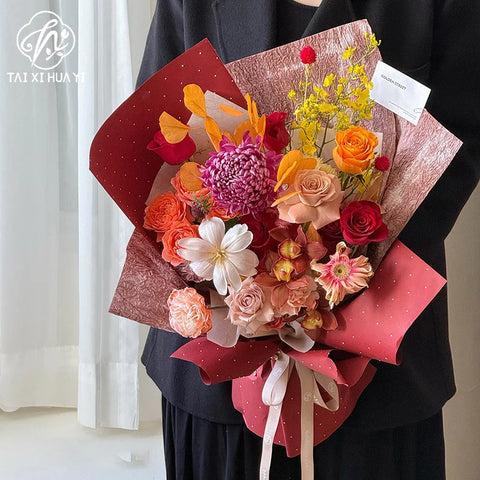 Wholesale PE Coated Single Lychee Textured Flower Wrapping Paper Custom Offset Printing Waterproof for Bouquet Gift Packaging