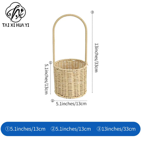 Portable Outdoor Picnic Basket Home Decorative Storage Woven Flower Pot Hand-Held Rattan Wicker Accompanying Floral Gift Basket