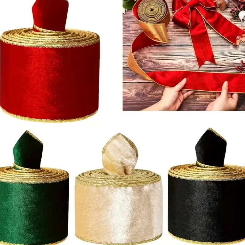 Gordon RibbonsWired Christmas Wedding Velvet Ribbon Exquisite Gold Edge Eco-Friendly Durable Luxury Metallic Ribbon for