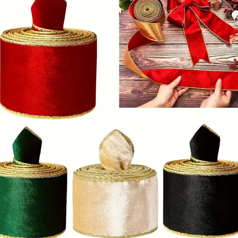 Gordon RibbonsWired Christmas Wedding Velvet Ribbon Exquisite Gold Edge Eco-Friendly Durable Luxury Metallic Ribbon for