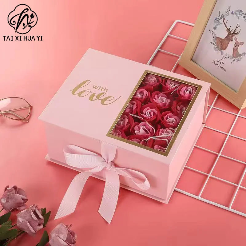 Custom Premium Elegant Luxury Flower Bouquet Box for Valentine's Day Candle Set Mini Perfume Gift Box for Love Gifts รูปสินค้าหลัก