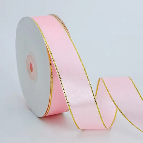 High Quality Polyester Satin Ribbon Gold Edge Floral Design for Wedding Birthday Flower Cake Gift Packaging Christmas