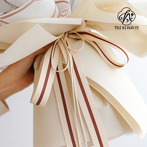 Two-color Woven Ribbon DIY Gift Packaging Ribbon with Fresh Flower for Birthday Halloween Wedding Christmas