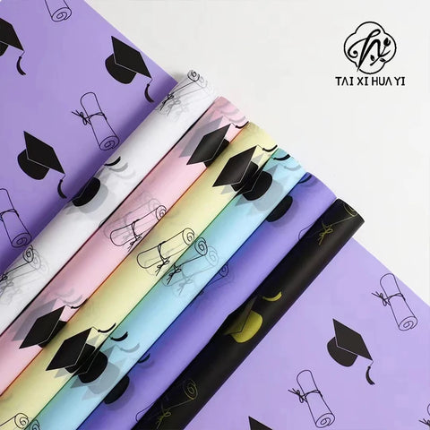 Waterproof Bow Book Roll Flower Wrapping Paper for Graduation Season Coated Material