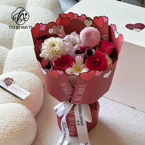 Heart-shaped Flower Wrapping Paper Double-sided PE Coating Antistatic for Valentine's Day Art Paper Packaging