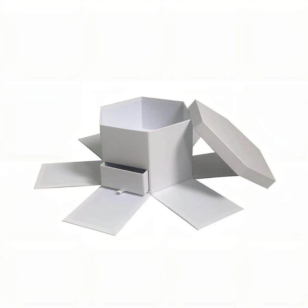 Double Layer Hexagon Flower Gift Box Cardboard Recycled Materials Embossing Printing Rigid Box Recyclable