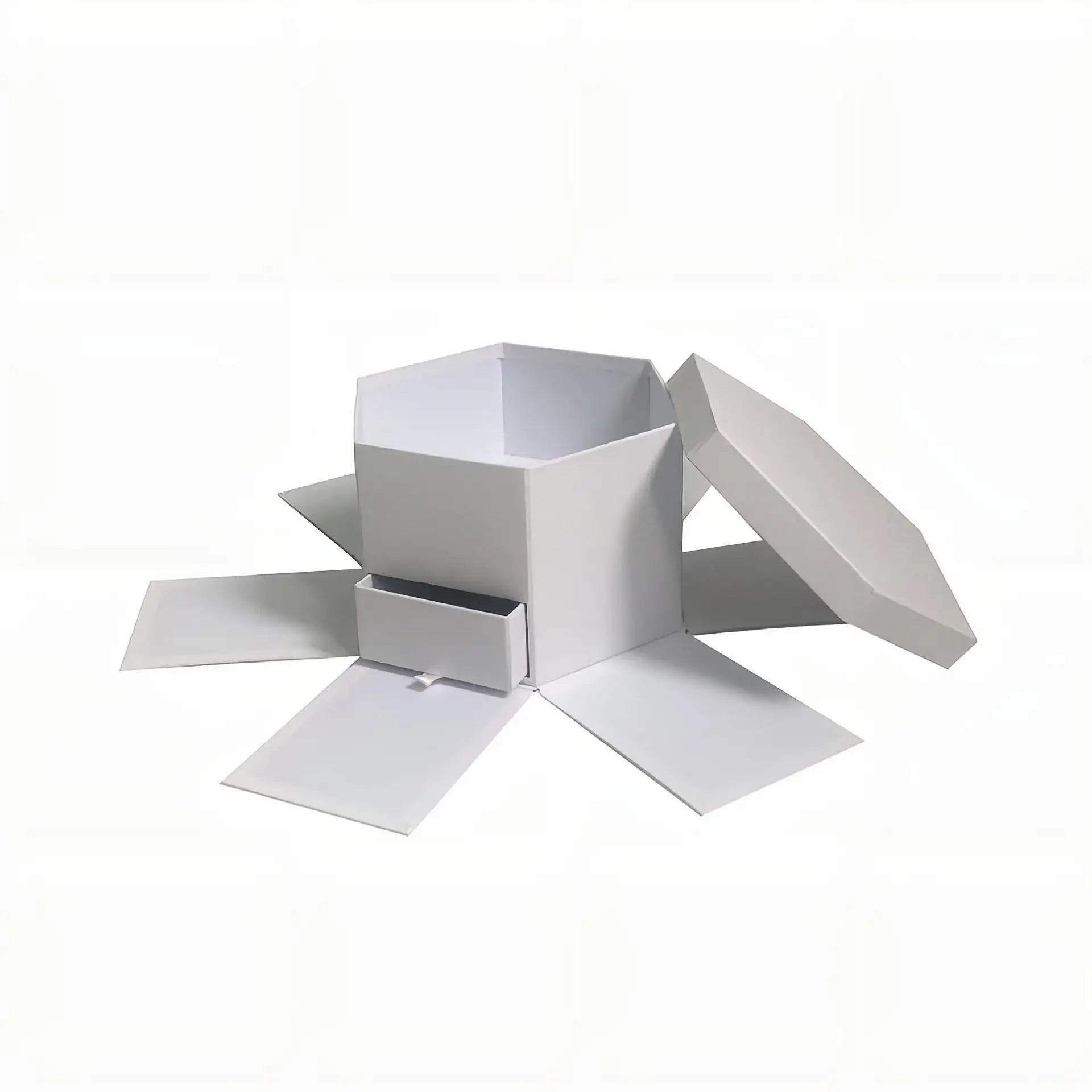 Double Layer Hexagon Flower Gift Box Cardboard Recycled Materials Embossing Printing Rigid Box Recyclable